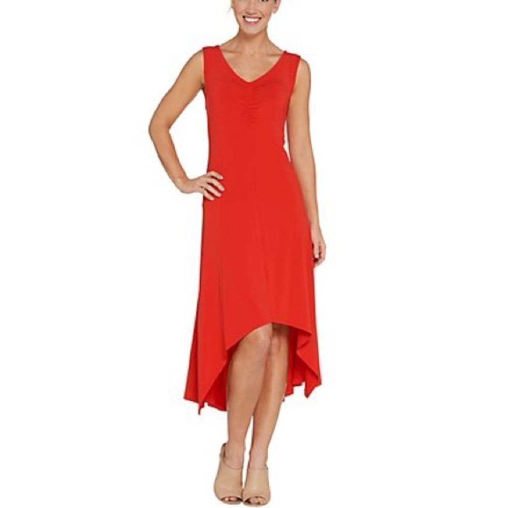 H by Halston Jet Set Jersey V-Neck Hi-Low Dress